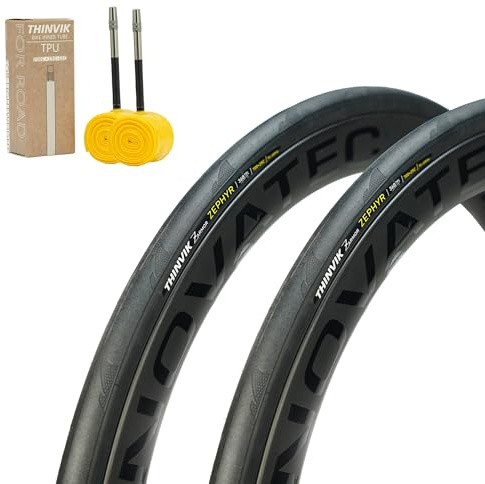 Thinvik Juego de neumáticos de bicicleta de 700 x 28 C (622 – 28), ultraligeros, 120 TPI, 3 capas, protección contra pinchazos, entrenamiento de carreras, 2 unidades + 2 mangueras de TPU de 65 mm