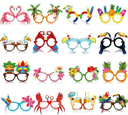 Moxychrony 16 Pcs Beach Pool Party Eyeglasses Decor, Summer Paper Glasses