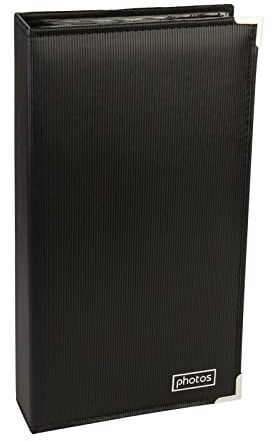 Kenro Black Textured Photo Album (300 Photos) - 6x4/10x15cm Photograph Album with Silver Corners & Slip-In Pages, Photo Book for Protective Plastic Cover - PKB136