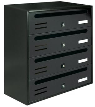 ALUBOX Cubo Buzones Comunitarios 4 Compartimentos 43x38,5x25 cm de Chapa Galvanizada Buzón Comunitario Horizontal para Interior y Exterior Protegido (Antracita)