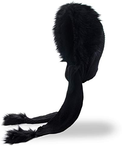 Futrzane Classic Hooded Scarf - Faux Fur Hooded Scarves for Women - Cowl & Hat (Black - Black Classic)