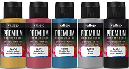 Vallejo - Set di colori metallizzati per aerografo, 5 x 60 ml