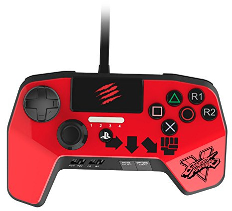 Mad Catz Fightpad PRO V2 (Street Fighter V Special Edition Ken) par PlayStation 4 (PS4) et PlayStation 3 (PS3), Gamepad Controller officiel CAPCOM, version 2017