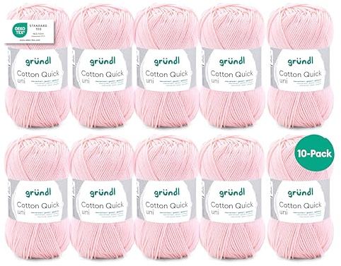 Gründl Laine Cotton Quick uni Fil à crocheter 10 pelotes 50 g, Rose clair