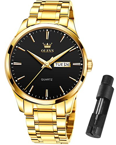 OLEVS Watch Men Gold Watches for Men,Mens Watches Luxury Waterproof Stainless Steel Business Classic Watch for Mens Gold Watch With Black Big Face Day Date Classic Watches Men's Wrist Watches,relojes para hombres