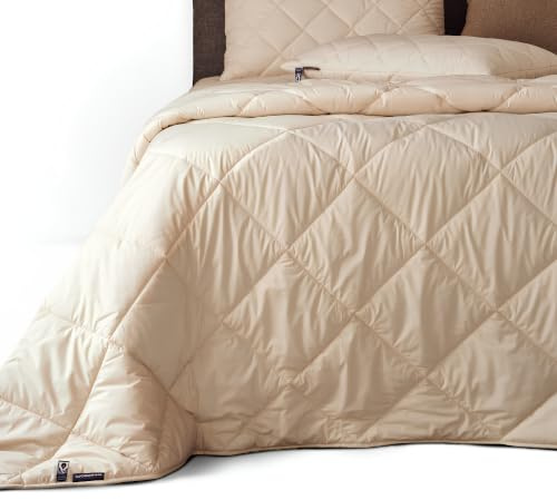 WOOLROOM Deluxe Washable British Wool Duvet Double 2-5 Tog, Lightweight - Natural Certified Anti Allergy Moisture Wicking - Organic Cotton Cover (200tc) - 30 Night Sleep Trial, W200 x L200