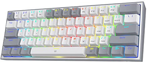 Redragon K617 60% Wired RGB Gaming Keyboard, 61 Keys Compact Mechanical Keyboard w/White & Grey Mixed-Colored Keycaps, Linear Red Switch, Pro Driver Support