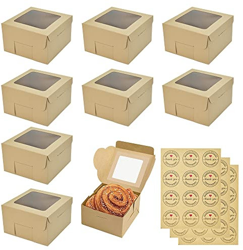 RECHCIGA 25 Stück Cupcake Muffin Box Kraftpapier Geschenkbox Keksbox Braun Plätzchen Boxen Süßigkeiten boxen mit Sichtfenster Aufkleber Papier Plätzchen Schachtel mit Deckel Mini Cake Boxes für Kuchen