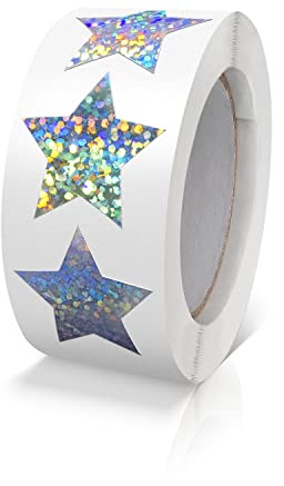 Meitaat Silver stjärnor klistermärken rulle 2,5 cm små självhäftande glänsande etiketter julstjärnor gnistrande klistermärken stjärnklistermärken stjärnor glitter dekoration scrapbooking 500 stycken