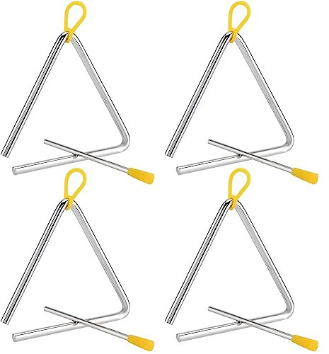 CHEUKYIU 4 Stück 5 Zoll Triangel Musikinstrument Triangle aus Stahl Dreieck Instrument Cantabile Triangel Percussion Triangel mit Schlägel für Schulen Professionals or Beginners, Making Music