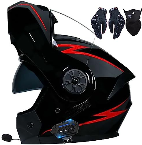 Bluetooth Integrado Casco Moto Modular para Mujeres Hombres, Cascos Integrales ECE Homologado, Casco Abatible con Doble Visera Cascos De Motocicleta