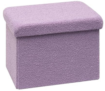 Bonlife Ottoman Seat with Storage,Folding Small Footstool for Living Room,Cube Toy Chest Box,Foot Rest,Sherpa Fabric,Purple,42x32x32cm