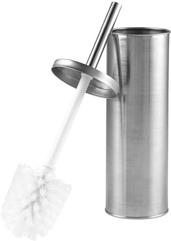 Beldray LA059451SSFEU7 Toilet Brush and Holder Set – Bathroom Toilet Bowl Cleaning Brush with Stiff Bristles, Stainless Steel Hygienic Holder with Lid Design, Deep Clean, Slim for Easy Storage