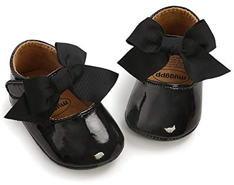 CENCIRILY Baby flicka Mary Jane halkfria skor för första gången | För 0–18 månader, rosettdekor, överdel av syntetiskt läder, mjuk flexibel sula, krok och ögla, perfekt för dopfest
