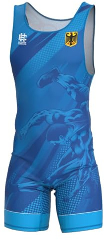 Extreme Hobby - Canottiera da Lotta da Uomo della Nazionale Tedesca – Body da Wrestling Professionale, Abbigliamento da Lotta, Singlet da Uomo, Colore: Blu, Taglia: L