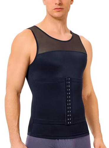 Junlan Shapewear T-shirt de compression pour homme sans manches amincissant Taille gainante Débardeur de corps pour homme, Noir , XXL