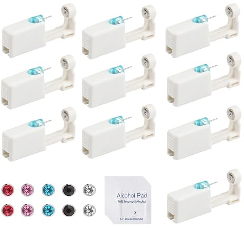 10 Pack Disposable Ear Piercing Gun, Disposable Ear Piercing Kit with Studs Aseptic Self Ear Piercing Gun Kit Tool Painless Safety Ear Piercing Kit for Women Men Girls Boys, Mixed Colours