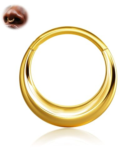 BodyBonita Gold Plated Septum Rings 16G - 316L Stainless Steel Nose Rings Hoops for Men Women Septum Piercing Jewelry 8mm Orbit
