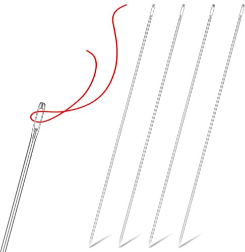 4Pcs 12 Inch Large Eye Needles for Hand Sewing, Long Sewing Needles, Professional Upholstery Needles for Hand Sewing Large Eye Stitching Needles for Home Upholstery Webbing Crafts Projects