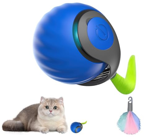 Eznaobo Balle interactive pour chat, queue remplaçable, balle intelligente 2 vitesses, jouets électriques automatiques intérieurs, jouets mobiles irréguliers rechargeables