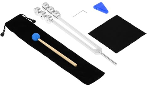 DRELD Diapasón con peso de 32 Hz. Sintonizador de aleación de aluminio con martillo de silicona, punta triangular, bolsa de terciopelo, paño de limpieza, llave Allen para piel, cabello, huesos