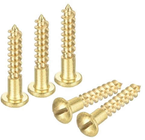 sourcing map Wood Screws M3.5 x 20mm Slotted Round Head Brass Self-Tapping Screw 20 Pcs