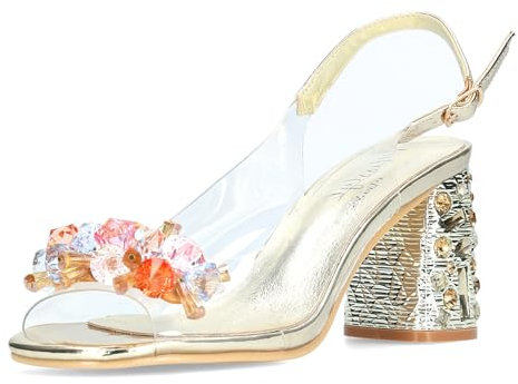 Laura Vita Damen Sandalette transparent und mit Perlen besetzt Marlen_02, Größe:39 EU, Farbe:Gold