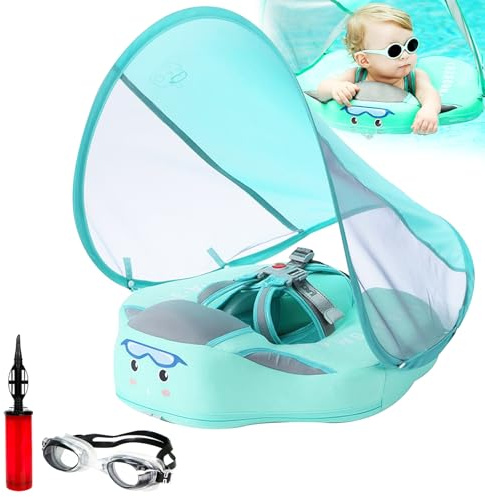Bouee Mambobaby, Mambo Baby Float, Bouee Bebe avec Pare Soleil SPF 50+, Anneau De Natation Solide avec Auvent Amovible, pour L'entraînement À La Natation des Bébés De 3 À 24 Mois (Vert)