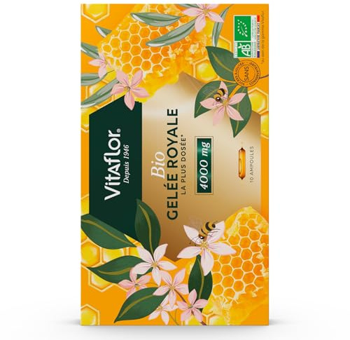 GELÉE ROYALE Bio 4000 mg | Boite de 10 Ampoules | La Plus Dosée en Pharmacie | Programme de 10 jours | VITAFLOR