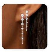 Lunvky 14K Gold Plated Dangle Earrings for Women Dainty Silver Drop Earring Trendy Long Dangling Wedding Bridesmaid Hoop Diamond Crystal Cute Earring Prom Jewelry Graduation Gifts