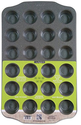 (Silver Granite) - CasaWare Mini Muffin Pan 24 Cup Ceramic Coated Non-Stick (Silver Granite)