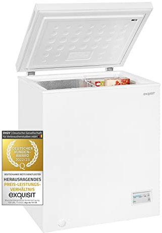 Exquisit® Congelador Horizontal, 142L, Clase F, Color Blanco, Mantiene Alimentos sin Corriente 10 Horas, Enfriamiento Rápido, 1 Cesto, Tirador Externo, Consumo 228 kWh/año, Medidas 84,5x70,5x55 Cm.