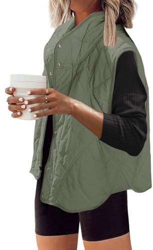 SENSERISE Womens Puffer Vest Quilted Vests Oversized Lightweight Outerwear Puffy Padded Jacket Winter Fall Outfits(Olive Green,L)
