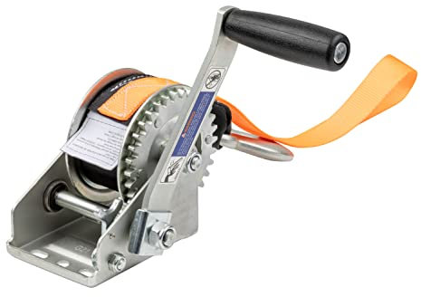 CURT 25002 Manual Hand Crank Jet Ski Trailer Winch with Bow Loop, 900 lbs Capacity, 6.5-in Handle, 3.25:1 Gear Ratio, 15' Strap