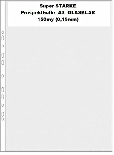 50x Prospekthülle * A3 * in GLASKLAR glatt SUPER STARK 150my (0,15mm) ohne Aufdruck DOKUMENTENECHT, RECYCELBAR