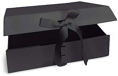 Verpackungswelt Geschenk-Box Mit Deckel | 31 x 22 x 10 cm | Karton Mit Magnet-Verschluss & Edler Schleife | Perfekt für Geburtstag, Hochzeit, Geburt | Verpackung in Schwarz