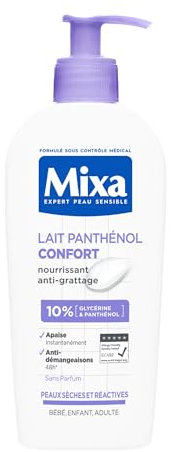 Mixa Expert Peau Sensible - Lait Panthénol Confort - Anti-Démangeaisons - Peaux Sèches et Réactives - Bébé, Enfant, Adulte Hypoallergénique - Sans Parfum - 250ml