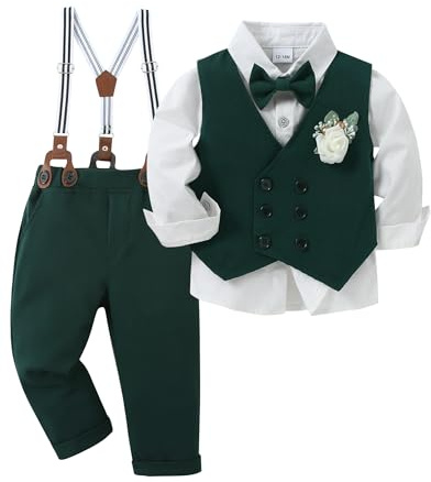 ZOEREA Baby Boy Gentleman Outfits Clothes Sets 1-5 Years Infant Birthday Party Wedding Long Sleeve Formal Dress Shirt+Bowtie+Vest+Boutonniere+Suspender Pants