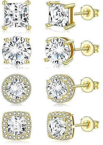 Zankulas Cubic Zirconia Stud Earrings for Women Mens Earrings Hypoallergenic Square CZ Studs Set