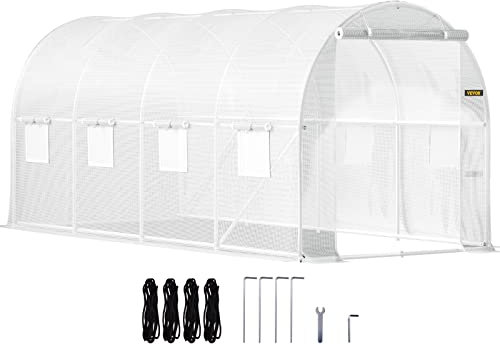 VEVOR Serre Tunnel Jardin 4,6x2,1x2,1 m Tente Abri Plantes Cadre en Acier Galvanisé Couverture Étanche PE 1 Poutre Supérieure 2 Poteaux Diagonaux 1 Porte 8 Fenêtres pour Cultiver Légumes Fleurs Blanc