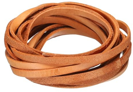 QUARKZMAN Cordón de Cuero Plano de 3.3 Yardas y 5mm, Tiras de Encaje de Cuero para Manualidades Marrón Puro