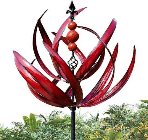 Metall Windrad für Garten, Lotus Windspiel Windmühle Wetterfest Und Standfest Garten Wind Spinner Metall Windräder Mit Besten Kugellagern, Für Garten Als Dekoration, Höhe 90 cm