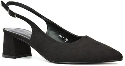 Womens Court Shoes Ladies Block Low Heel Point Toe Slingback Evening Black Faux Suede Classic Pumps Shoes Size 5