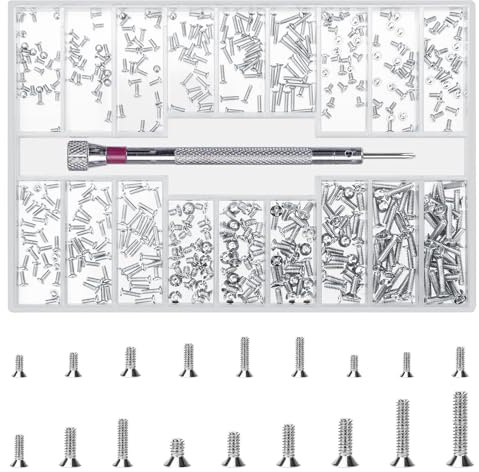 QOOSIKICC 500 Pcs Laptop Screws, M1.2/M1.4/M2 Small Mini Micro Tiny Screws for Electronics, Computer Replacement Screw for Glasses Watch SSD M.2 Hard Drive Repair Screw(Silver) （M）