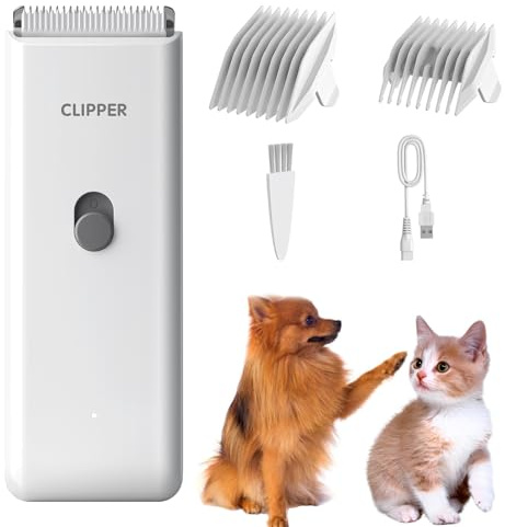 Kit Toelettatura per Cani Professionale Tagliacapelli Animali Gatto, Rasoio per Cani Gatti con Lama in Ceramica, Tosatore Elettrico per Impermeabile IPX7 (Bianco)