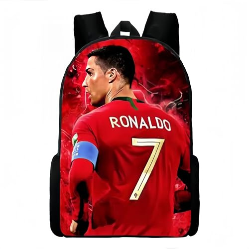 Umbrean Fußball-Rucksack mit Fußballstar-Motiv, Rot，Multifunktionale Reisetasche, geeignet für Studenten, Jugendliche und Fußballfan.