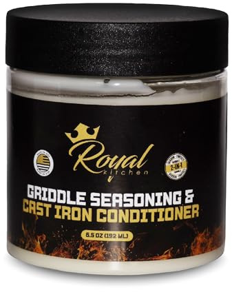 Royal Kitchen Cast Iron & Carbon Steel Seasoning Conditioner 2-IN-1 | Effective For Restoring, Protecting & Conditioning Blackstone Griddle, Cast Iron and Dutch Oven Cookware Food Safe and easy to use conditioner (6.5 Ounce (Pack of 1))