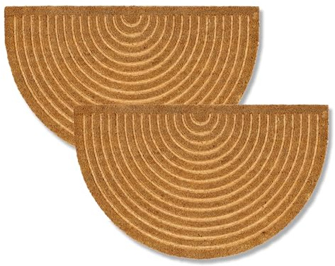 Astra Zerbino moderno per porta d'ingresso - Tappetino in cocco Set di 2 45x75cm a semicerchio naturale - Tappetino antisdrucciolo robusto - Zerbino interno