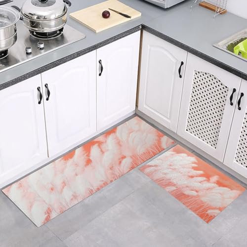 MULERN Tappetini da Cucina 2 pezzi, Tappeto Cucina Canna Mare Antiscivolo, Astratto Campo Impermeabile Tappeti da Cucinetta, Lavabile, Adatto per Corridoi, Cucine, bagni, 43x75cm+43x150cm