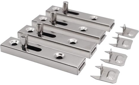 Pestillo de Metal para Armarios, Modelo H1255, Incluye Tornillos Visibles, Recto, de Acero Niquelado, Pack de para Muebles,pestillo deslizante armario Cajas y Armarios (4, Plateado)